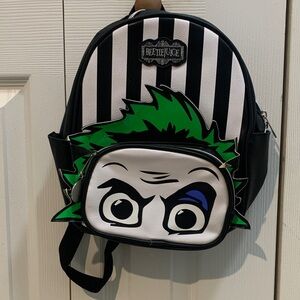 Beetlejuice Kids Backpack - Striped Black, White, and Green